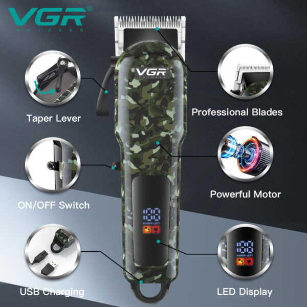 VGR V-665 Hair Clipper Professional Hair Trimmer Adjustable Hair Cutting Machine Electric Barber Digital Display Clipper for Men - Image 3