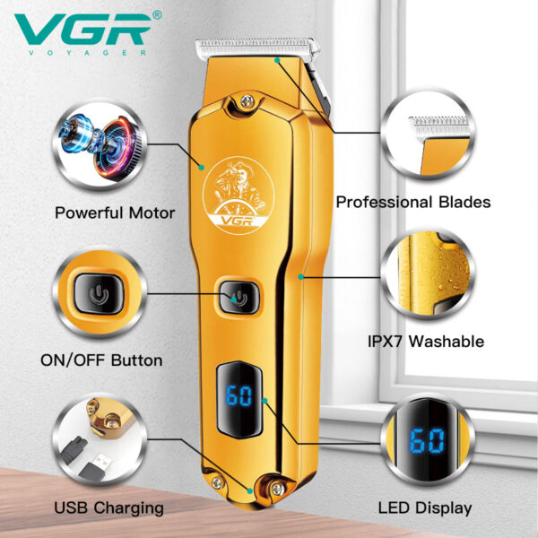 VGR V-927 Hair Trimmer Professional Trimmer Electric Hair Clipper Cordless Zero Cut Machine Rechargeable Waterproof LED Display - Image 7
