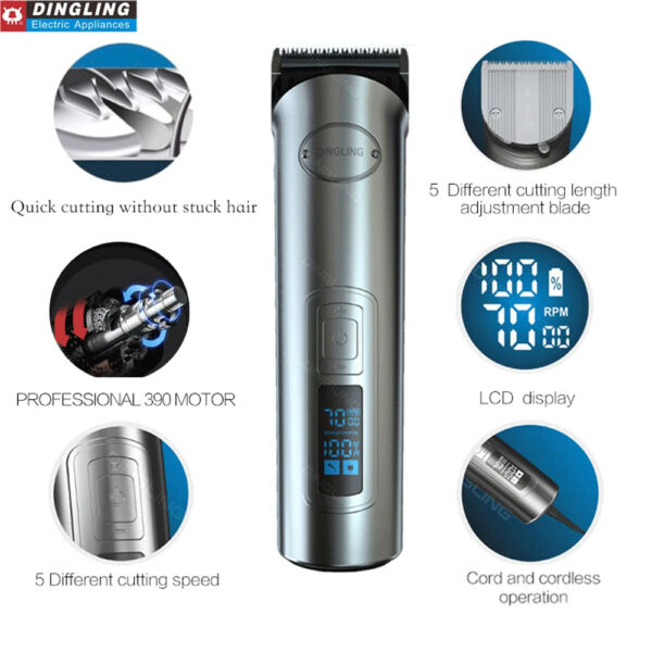 DINGLING RF-696 Hair Clipper Mens Beard Trimmer Professional Cordless Rechargeable Hair Cutter Kit Barber Shop Strong Power - Image 3