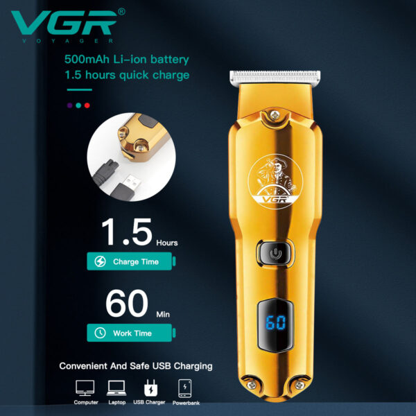 VGR V-927 Hair Trimmer Professional Trimmer Electric Hair Clipper Cordless Zero Cut Machine Rechargeable Waterproof LED Display - Image 2