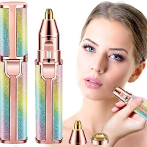 2 IN 1 Rechargeable Electric Eyebrow Trimmer Epilator Female Body Facial Lipstick Shape Hair Removal Rainbow and Pink