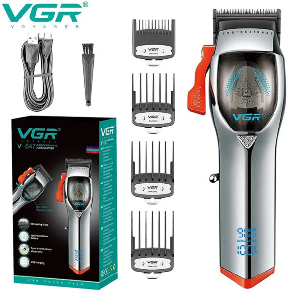 VGR v 647 Hair Clipper Cordless Hair Cutting Machine Adjustable Hair Trimmer Magnetic Motor 9000 RPM Haircut Clipper for Men V-647