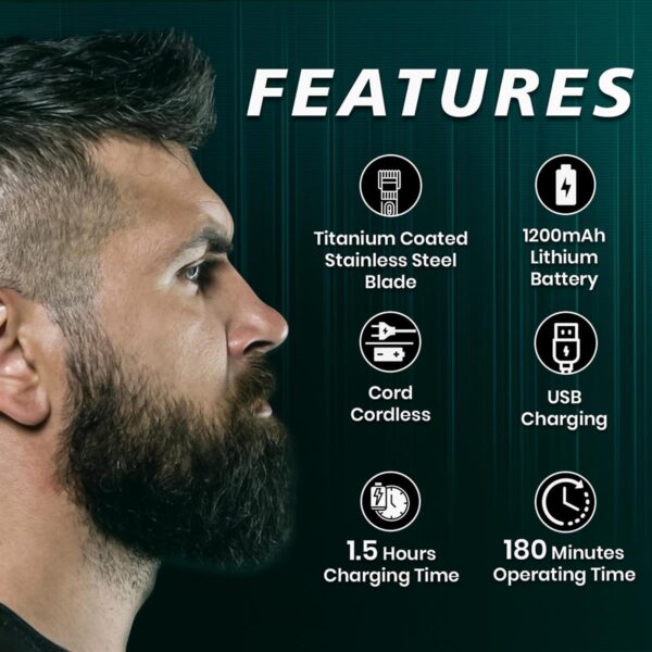 VGR V-998 Professional Cord/Cordless Hair Trimmer for Men - Titanium-Coated Stainless Steel Blades - Image 2