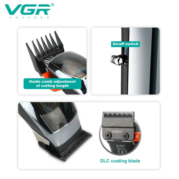 VGR v 647 Hair Clipper Cordless Hair Cutting Machine Adjustable Hair Trimmer Magnetic Motor 9000 RPM Haircut Clipper for Men V-647 - Image 6