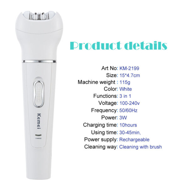 kemei 5 in 1 female epilator lady shaver depilador shaver callus remover cleansing brush massager hair electric removal - Image 6