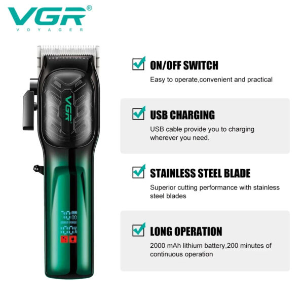 VGR Hair Trimmer Professional Hair Clipper Rechargeable Haircut Machine Adjustable Hair Clipper Electric Trimmer for Men V-654 - Image 4