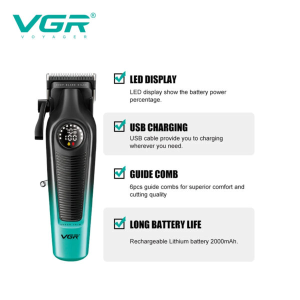 VGR Hair Clipper Professional Trimmer Adjustable Hair Cutting Machine Rechargeable Clipper LED Haircut Clipper for Men V-196 - Image 6