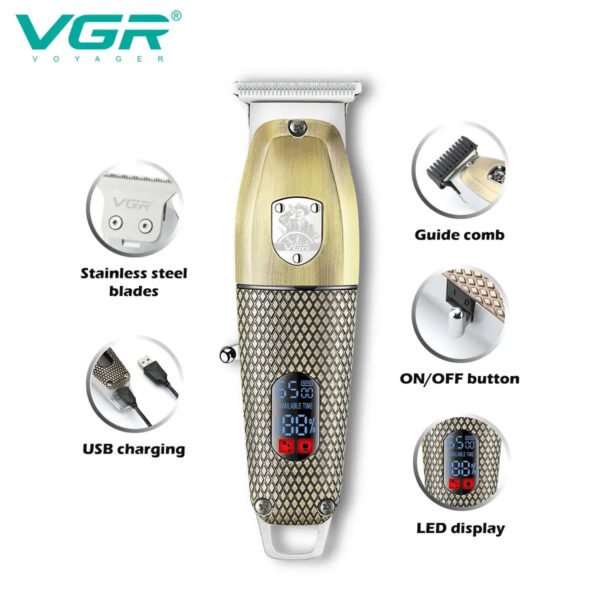 VGR Barber Professional Hair Trimmer For Men Hair Clipper Beard Facial Rechargeable Hair Cutting Machine Haircut For Men V-976 - Image 5