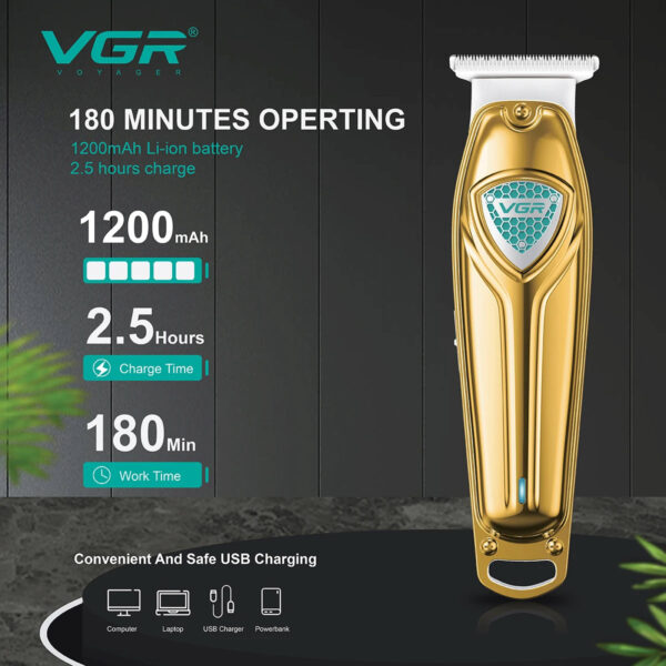 VGR v 991 Hair Trimmer Professional Hair Clipper LED Rechargeable Clipper Barber Travel Lock Clipper Electric Trimmer for Men v-991 - Image 2