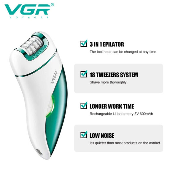 VGR V-731 3in1 Hair Removal Machine Lady Shaver Callus Remover Electric Professional Epilator - Image 4