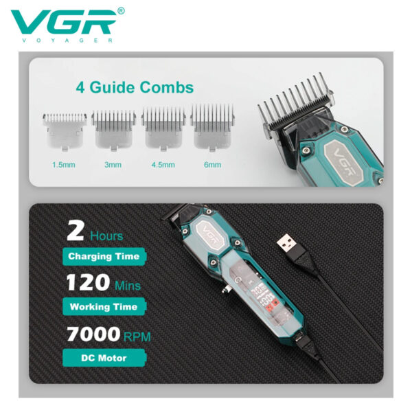 VGR v 900 T-shaped blade hair clipper cordless transparent body hair clipper electric rechargeable professional men's hair clipper v-900 - Image 5