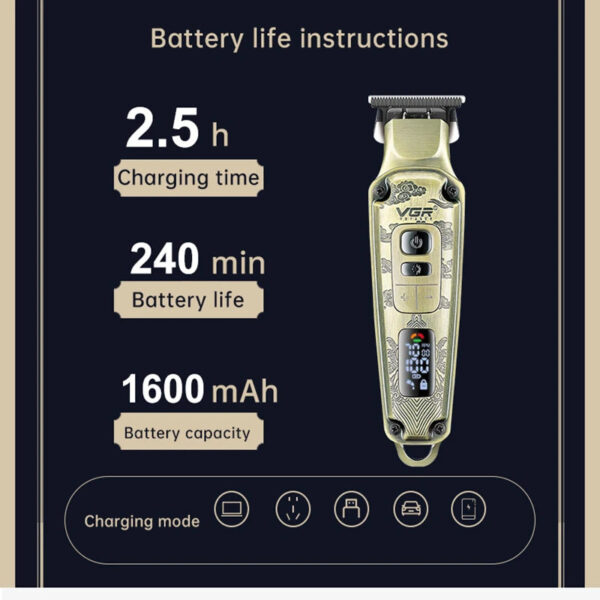 VGR V-901 Hair Clipper Rechargeable Portable Professional Adjustable Personal Care Barber Trimmer For Men Salon USB LCD VGR V901 - Image 3