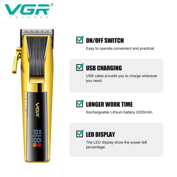 VGR Professional Trimmer Hair Clipper Cordless Hair Beard Trimmer Men's Electric Hair Trimmer Rechargeable Adjustable Set V-177 clipper shaver - Image 5