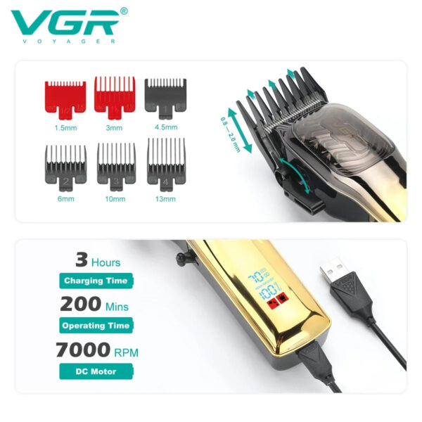 VGR Hair Trimmer Professional Hair Clipper Rechargeable Haircut Machine Adjustable Hair Clipper Electric Trimmer for Men V-654 - Image 3