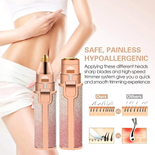 2 IN 1 Rechargeable Electric Eyebrow Trimmer Epilator Female Body Facial Lipstick Shape Hair Removal Rainbow and Pink - Image 4