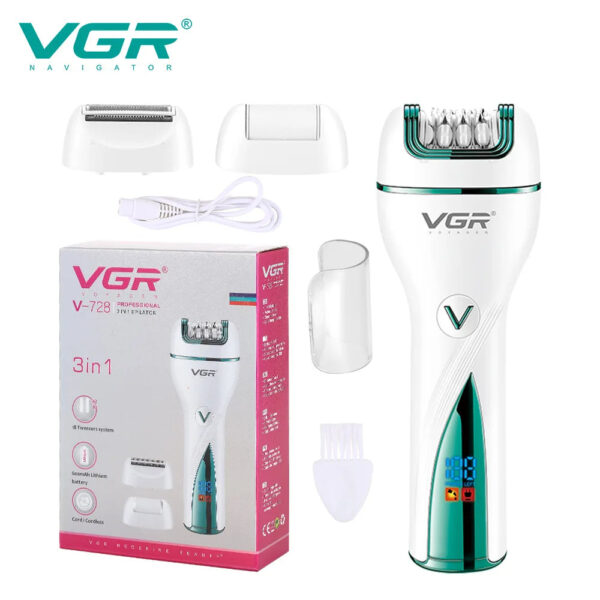VGR 728 Electric Foot Grinder Three In One Personal Care IPX7 Waterproof USB Rechargable Peeling Removing Calluses Tender V728 - Image 2