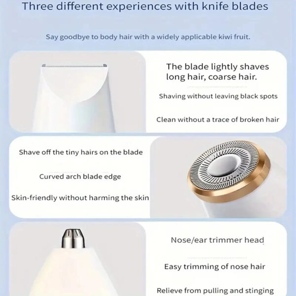 Blawless Womens Facial Hair Remover Facial Hair Removal Women 3in1 Hair Removal Device Electric Face Shaver 3 Replacement Heads - Image 5