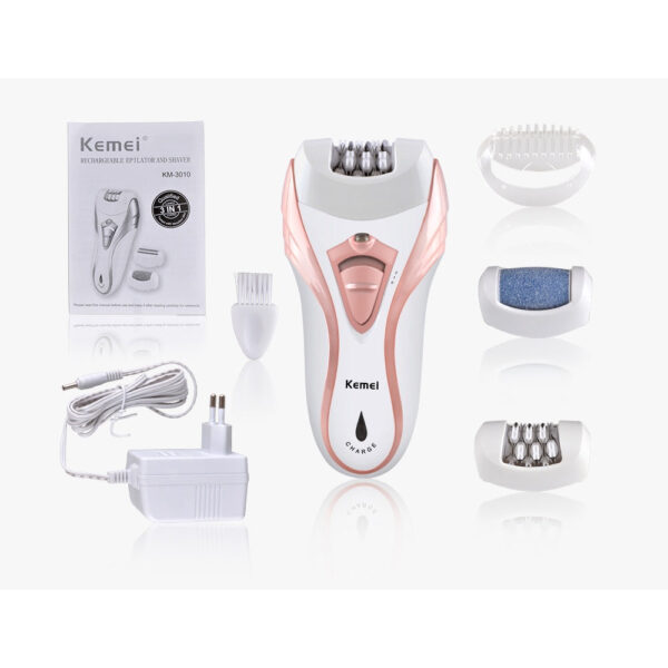 Kemei km-3010 Rechargeable Electric Epilator 3 In 1 Women Shaver Hair Removal Trimmer Bikini Depilatory Legs Body Foot File Pedicure - Image 5