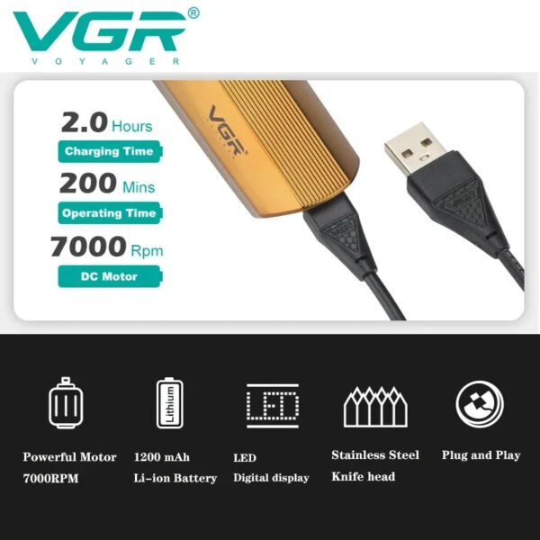 VGR Cordless 7000RPM Electric Beard Trimmer Men's Hairdresser Set LCD Rechargeable Hairdresser V-921 - Image 6