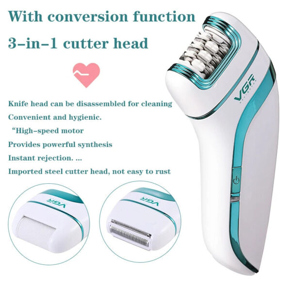 VGR New Full Body Washable 3-in-1 Multi-function USB Rechargeable Electric Shaving and Plucking Device V-713 for Face and Body epilator - Image 2