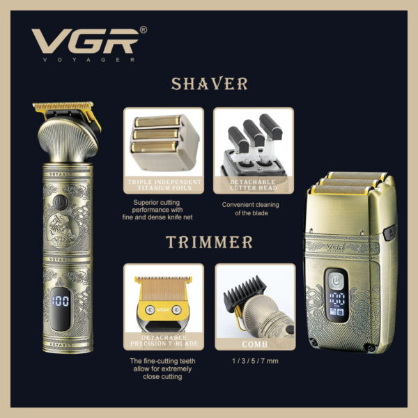VGR Hair Trimmer Cordless Hair Cutting Machine Electric Shaver Professional Hair Clipper Barber Bald Head Trimmer for Men V-649 - Image 2