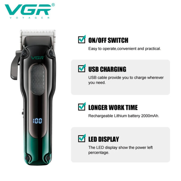 VGR-013 electric push shear metal texture hair trimmer with gradient refinement 6500RPM high-speed surging power hair trimmer - Image 5