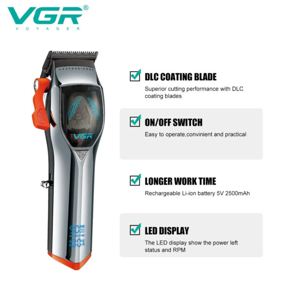 VGR v 647 Hair Clipper Cordless Hair Cutting Machine Adjustable Hair Trimmer Magnetic Motor 9000 RPM Haircut Clipper for Men V-647 - Image 4