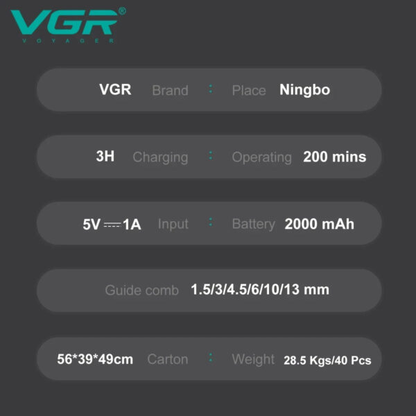 VGR Hair Trimmer Professional Hair Clipper Rechargeable Haircut Machine Adjustable Hair Clipper Electric Trimmer for Men V-654 - Image 5