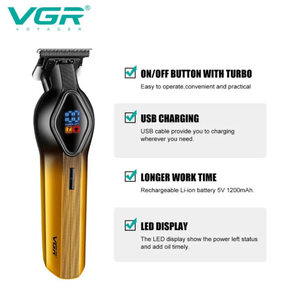 VGR Cordless 7000RPM Electric Beard Trimmer Men's Hairdresser Set LCD Rechargeable Hairdresser V-921 - Image 4