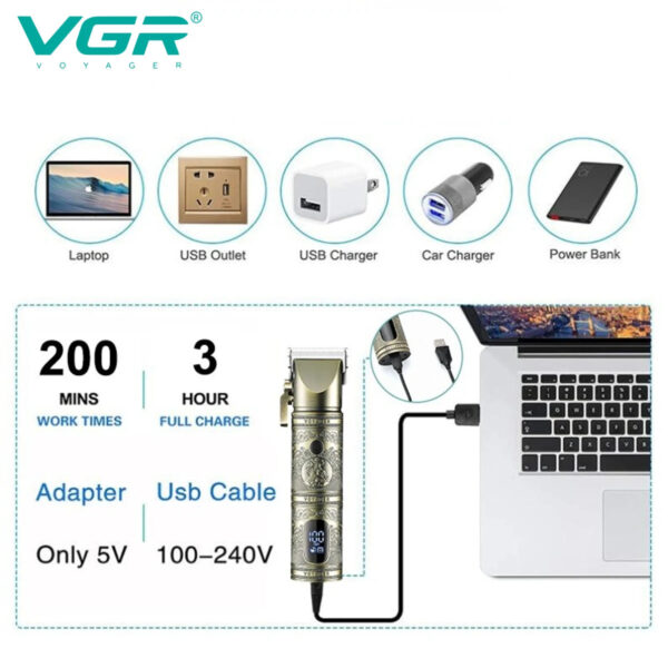 VGR V-697 Hair Clipper Professional Hair Trimmer LED Display Hair Cutting Machine Adjustable T9 Rechargeable Trimmer for Men - Image 2