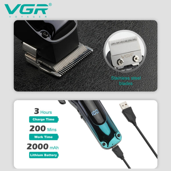 VGR-013 electric push shear metal texture hair trimmer with gradient refinement 6500RPM high-speed surging power hair trimmer - Image 4